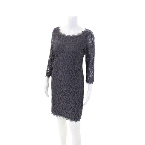 Diane Von Furstenberg Womens Textured Long Sleeve Zipped Dress Purple Size 8 - Picture 2 of 7